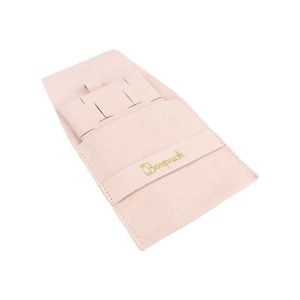 Sacchetto in microfibra con cuscinetto per orecchini, chiusura a patta con cinturino, rosa cipria