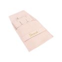 Microfiber pouch with earring pad, flap and strap closure, powder pink