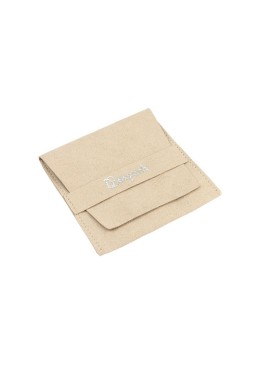 Bolsa más taco de microfibra arena para pendientes con cierre de solapa y cinturón para joyería y bisutería.