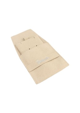 Bolsa más taco de microfibra arena para pendientes con cierre de solapa y cinturón para joyería y bisutería.