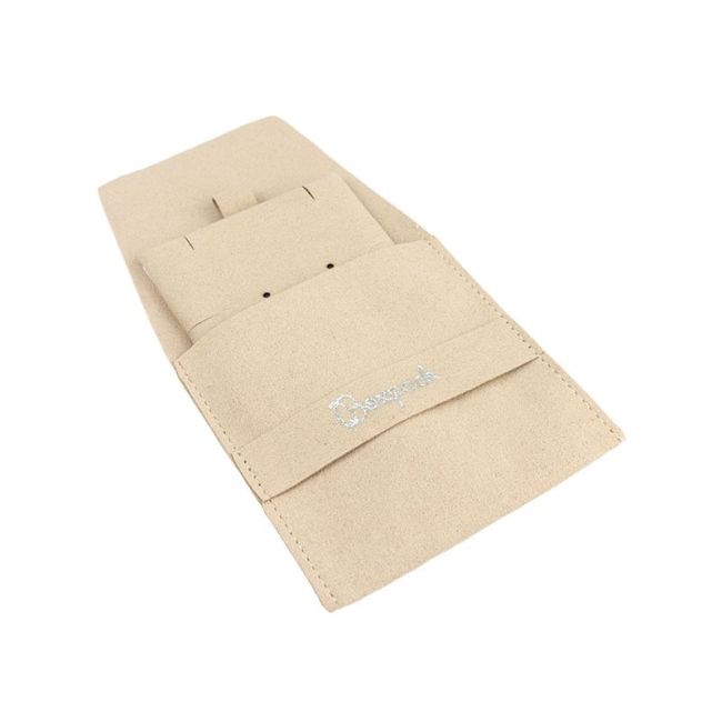 Microfiber pouch with earring pad, flap and strap closure, sand