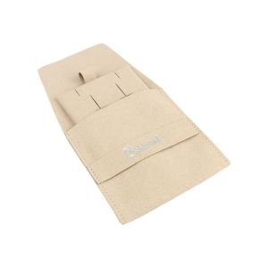 Microfiber pouch with earring pad, flap and strap closure, sand