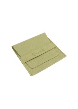 Bolsa más taco de microfibra caqui para pendientes con cierre de solapa y cinturón para joyería y bisutería.