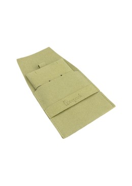 Bolsa más taco de microfibra caqui para pendientes con cierre de solapa y cinturón para joyería y bisutería.