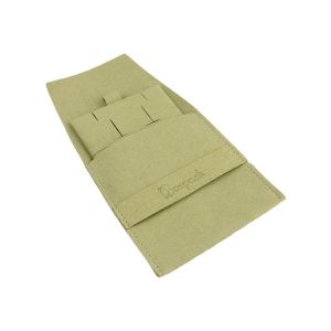 Schmuckbeutel aus Mikrofaser in Khaki mit Klappe, Riegel und Ohrring-Einlage