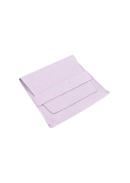Bolsa más taco de microfibra lila para pendientes con cierre de solapa y cinturón para joyería y bisutería.