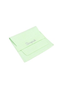 Bolsa más taco de microfibra menta para pendientes con cierre de solapa y cinturón para joyería y bisutería.