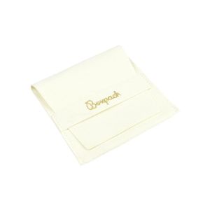Microfiber pouch with earring pad, flap and strap closure, ivory