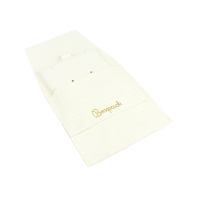 Pochette en microfibre avec coussinet pour boucles d’oreilles, fermeture à rabat et patte, ivoire