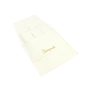 Microfiber pouch with earring pad, flap and strap closure, ivory