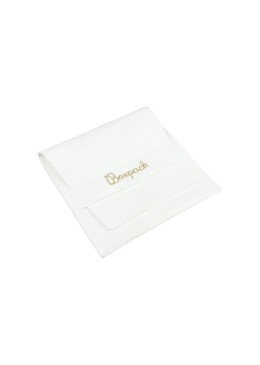 Bolsa más taco de microfibra blanco para pendientes con cierre de solapa y cinturón para joyería y bisutería.