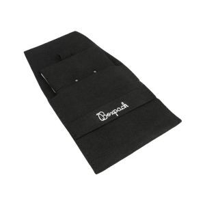 Microfiber pouch with earring pad, flap and strap closure, black