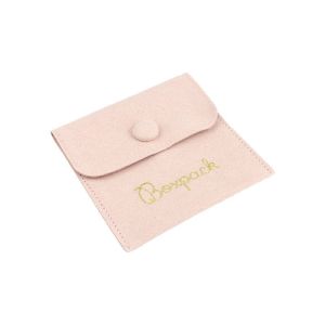 Saquinho de microfibra com almofada para brincos, fecho de aba com botão, rosa pó