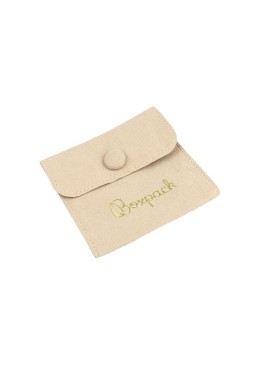 Bolsa más taco de microfibra arena para pendientes con cierre de solapa y botón para joyería y bisutería.
