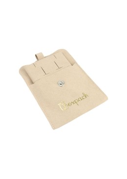Bolsa más taco de microfibra arena para pendientes con cierre de solapa y botón para joyería y bisutería.