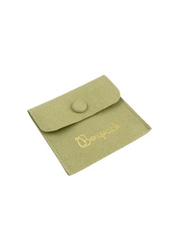 Bolsa más taco de microfibra caqui para pendientes con cierre de solapa y botón para joyería y bisutería.