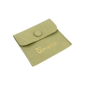 Saquinho de microfibra com almofada para brincos, fecho de aba com botão, caqui