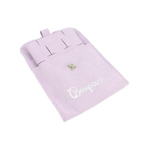 Microfiber pouch with earring pad, flap and button closure, lilac