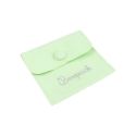 Bolsa más taco de microfibra menta para pendientes con cierre de solapa y botón para joyería y bisutería.