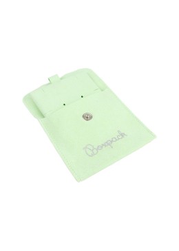 Bolsa más taco de microfibra menta para pendientes con cierre de solapa y botón para joyería y bisutería.