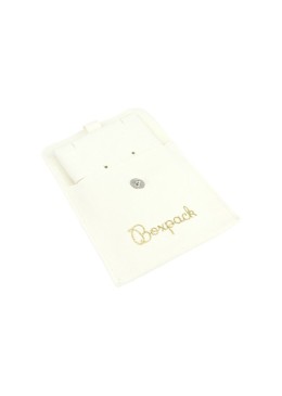 Bolsa más taco de microfibra marfil para pendientes con cierre de solapa y botón para joyería y bisutería.