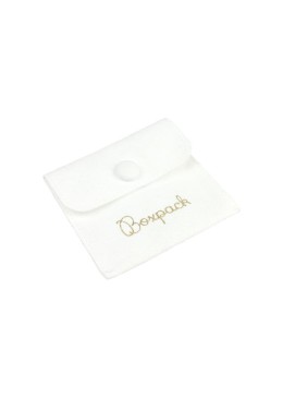 Bolsa más taco de microfibra blanco para pendientes con cierre de solapa y botón para joyería y bisutería.