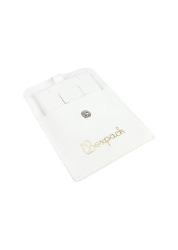 Bolsa más taco de microfibra blanco para pendientes con cierre de solapa y botón para joyería y bisutería.