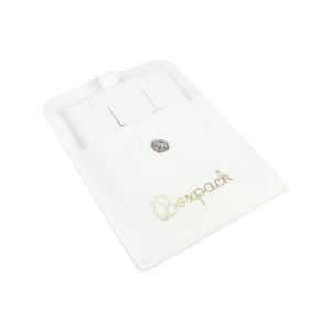 Microfiber pouch with earring pad, flap and button closure, white
