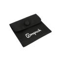 Microfiber pouch with earring pad, flap and button closure, black