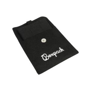 Microfiber pouch with earring pad, flap and button closure, black