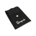 Microfiber pouch with earring pad, flap and button closure, black