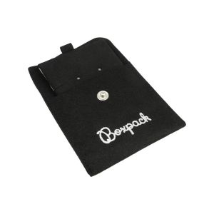 Microfiber pouch with earring pad, flap and button closure, black