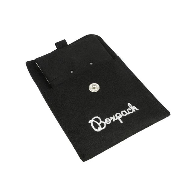 Pochette en microfibre avec coussinet pour boucles d’oreilles, fermeture à rabat et bouton, noire