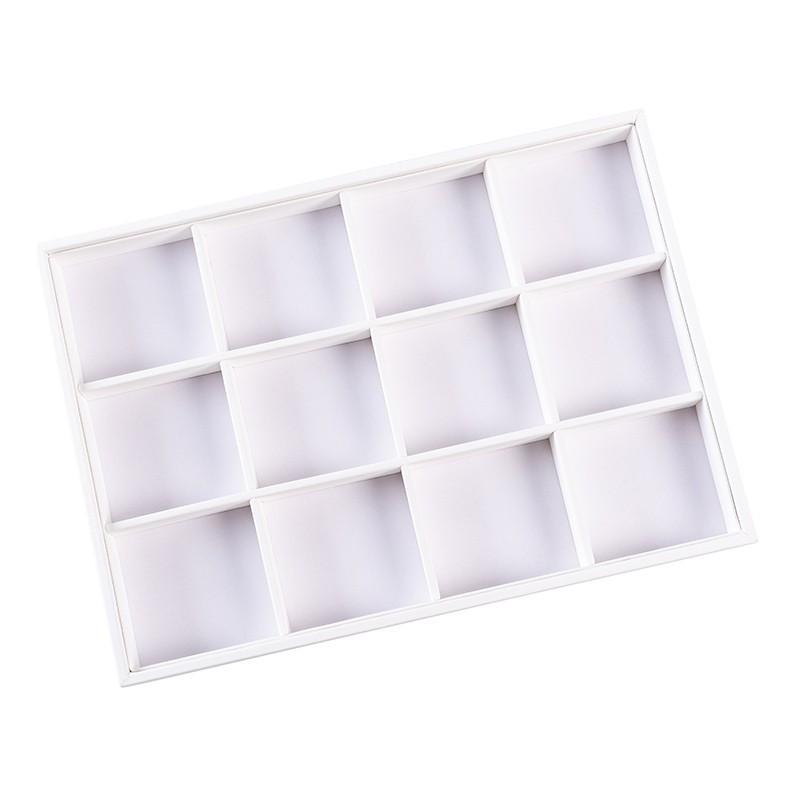 Bandeja expositora blanca de polipiel para joyería, bisutería y joyas BJ-12H-B