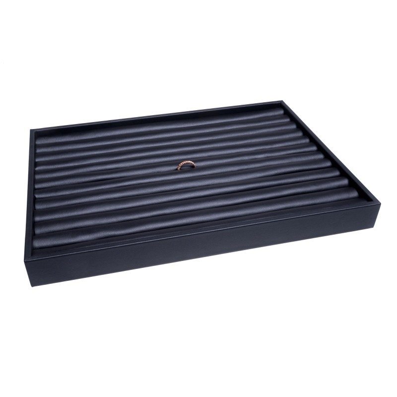 Bandeja expositora negra de polipiel para joyería, bisutería y joyas BJ-S-N