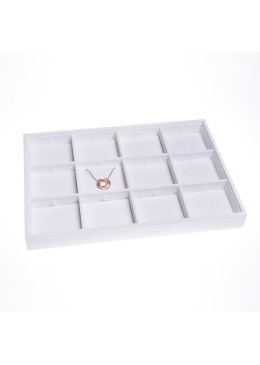 Bandeja expositora blanca de polipiel para joyería, bisutería y joyas BJ-12C-B