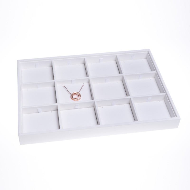 Bandeja expositora blanca de polipiel para joyería, bisutería y joyas BJ-12C-B
