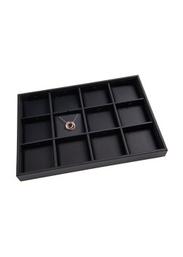 Bandeja expositora negra de polipiel para joyería, bisutería y joyas BJ-12C-N
