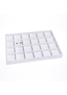 Bandeja expositora blanca de polipiel para joyería, bisutería y joyas BJ-24P-B