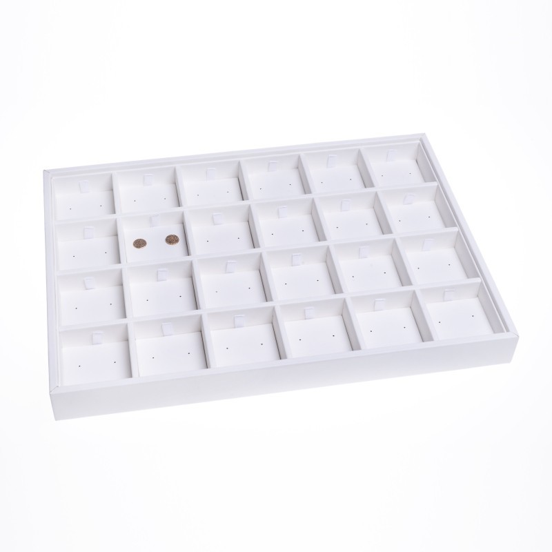 Bandeja expositora blanca de polipiel para joyería, bisutería y joyas BJ-24P-B