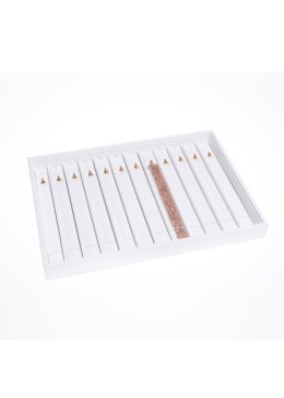 Bandeja expositora blanca de polipiel para joyería, bisutería y joyas BJ-PU-B