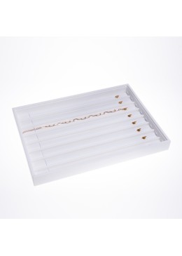 Bandeja expositora blanca de polipiel para joyería, bisutería y joyas BJ-C-B