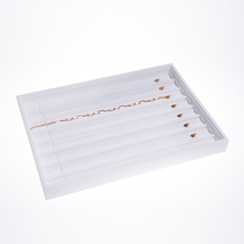 Bandeja expositora blanca de polipiel para joyería, bisutería y joyas BJ-C-B