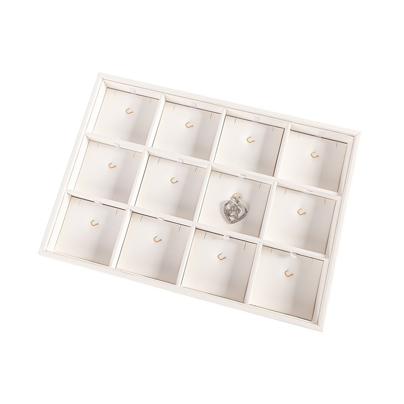 Bandeja expositora blanca de polipiel para joyería, bisutería y joyas BJ-12CG-B