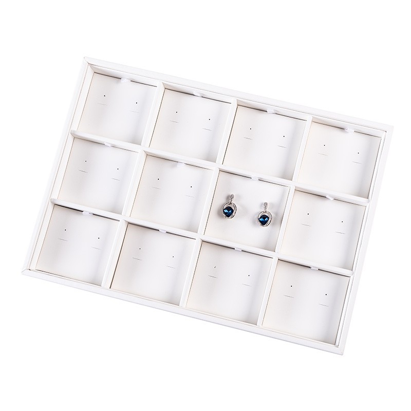 Bandeja expositora blanca de polipiel para joyería, bisutería y joyas BJ-12P-B