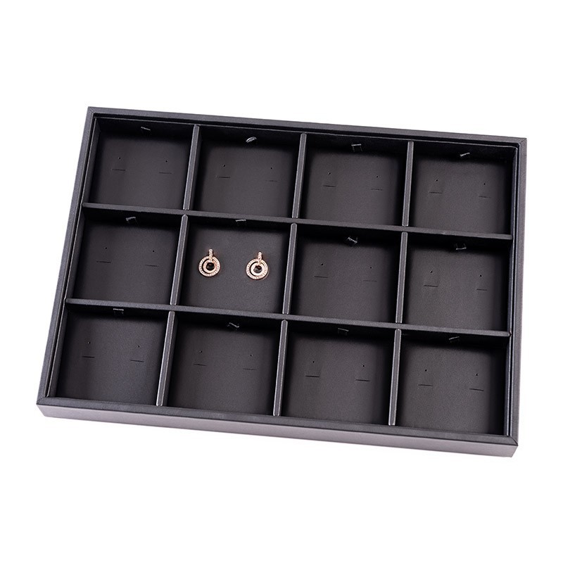 Bandeja expositora negra de polipiel para joyería, bisutería y joyas BJ-12P-N