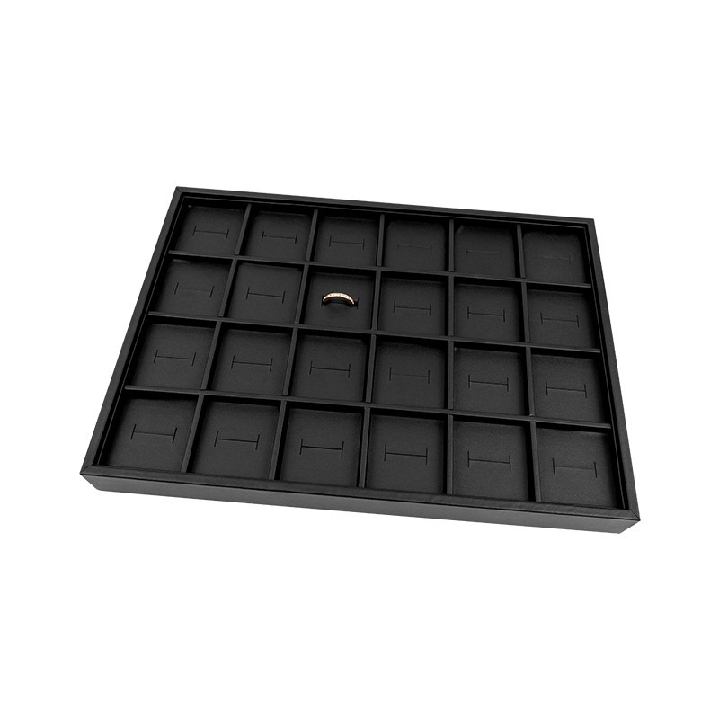 Bandeja expositora negra de polipiel para joyería, bisutería y joyas BJ-24S-N