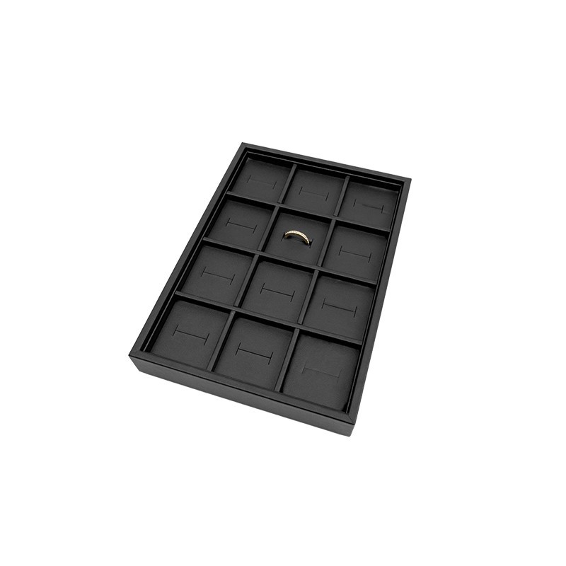 Bandeja expositora negra de polipiel para joyería, bisutería y joyas BJP-S-N