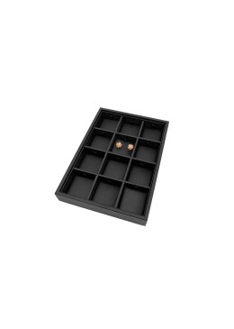 Bandeja expositora negra de polipiel para joyería, bisutería y joyas BJP-P-N