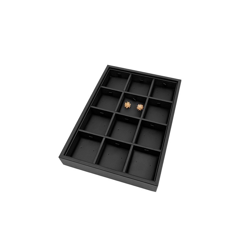 Bandeja expositora negra de polipiel para joyería, bisutería y joyas BJP-P-N